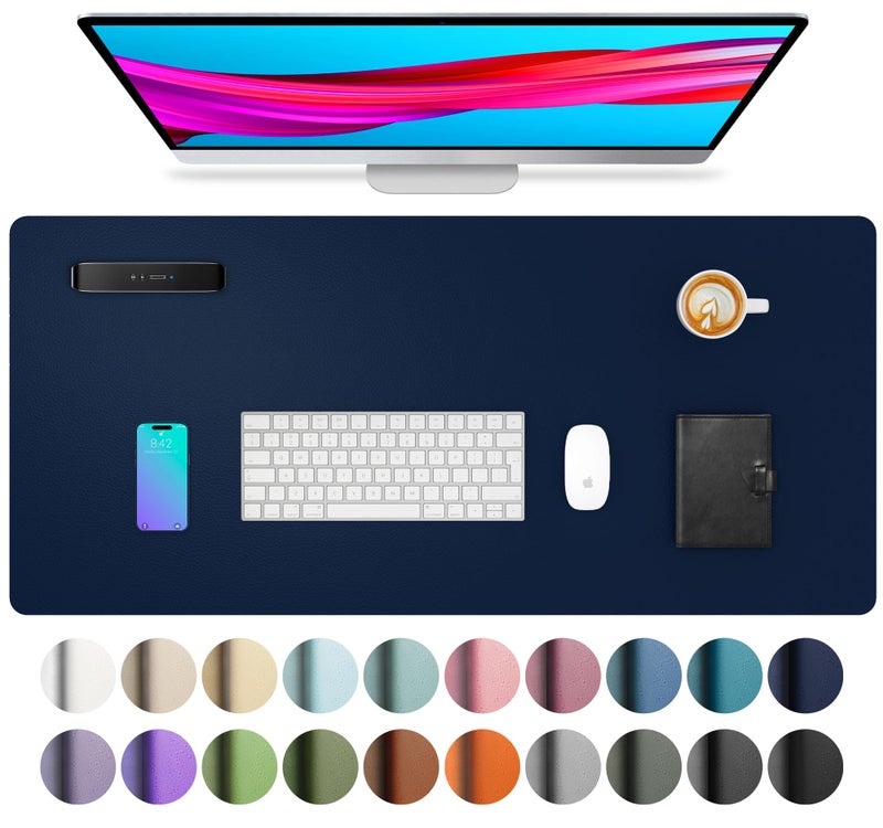 Aothia Leather Desk Pad Protector, Mouse Pad, Office Desk Mat, Non-Slip PU Leather Desk Blotter, Laptop Desk Pad, Waterproof Desk Writing Pad for Office and Home(Dark Blue,31.5" x 15.7") - Image 1